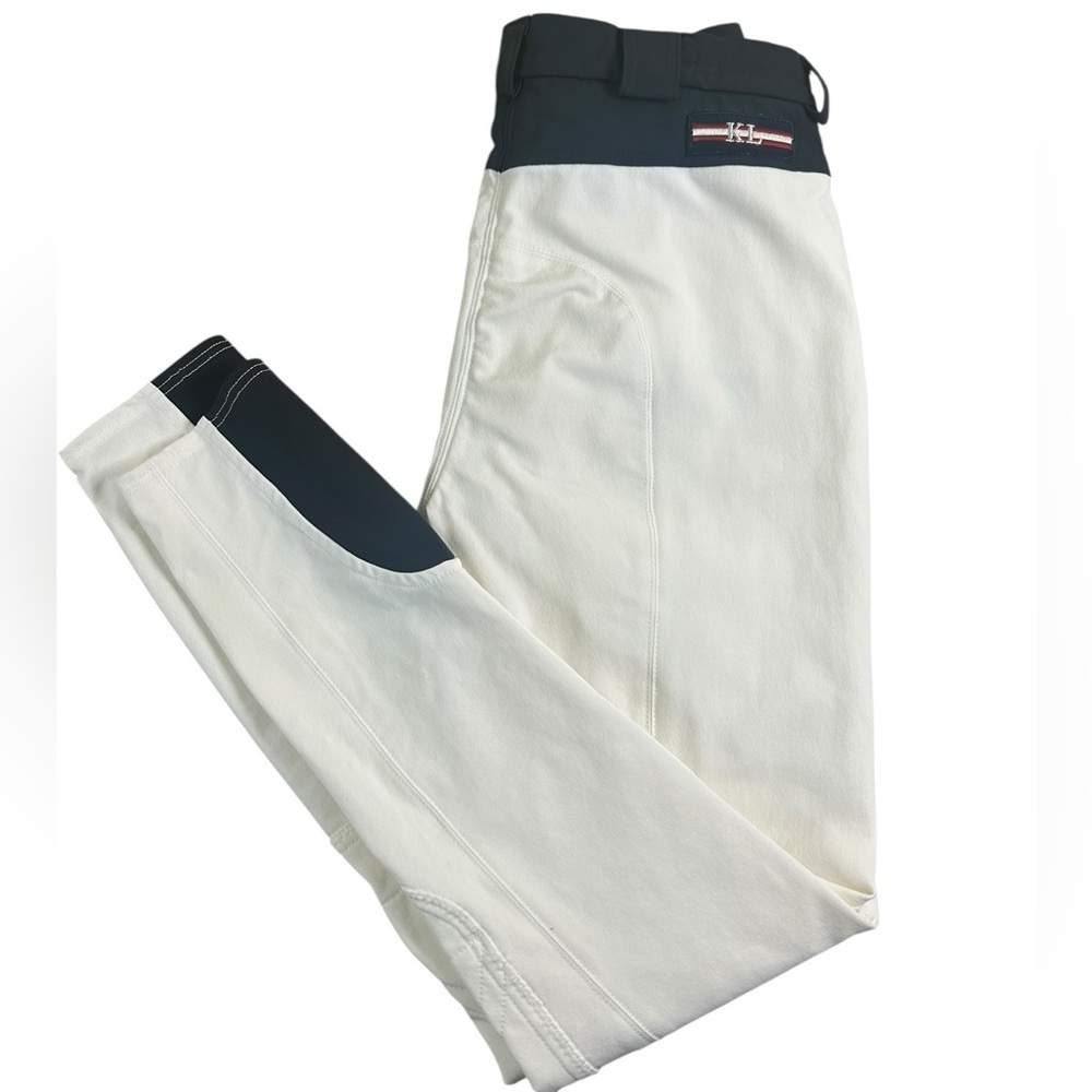 KINGSLAND Show Breeches White Navy Schoeller Knee Patch Euro Seat Womens 36 XS‎
